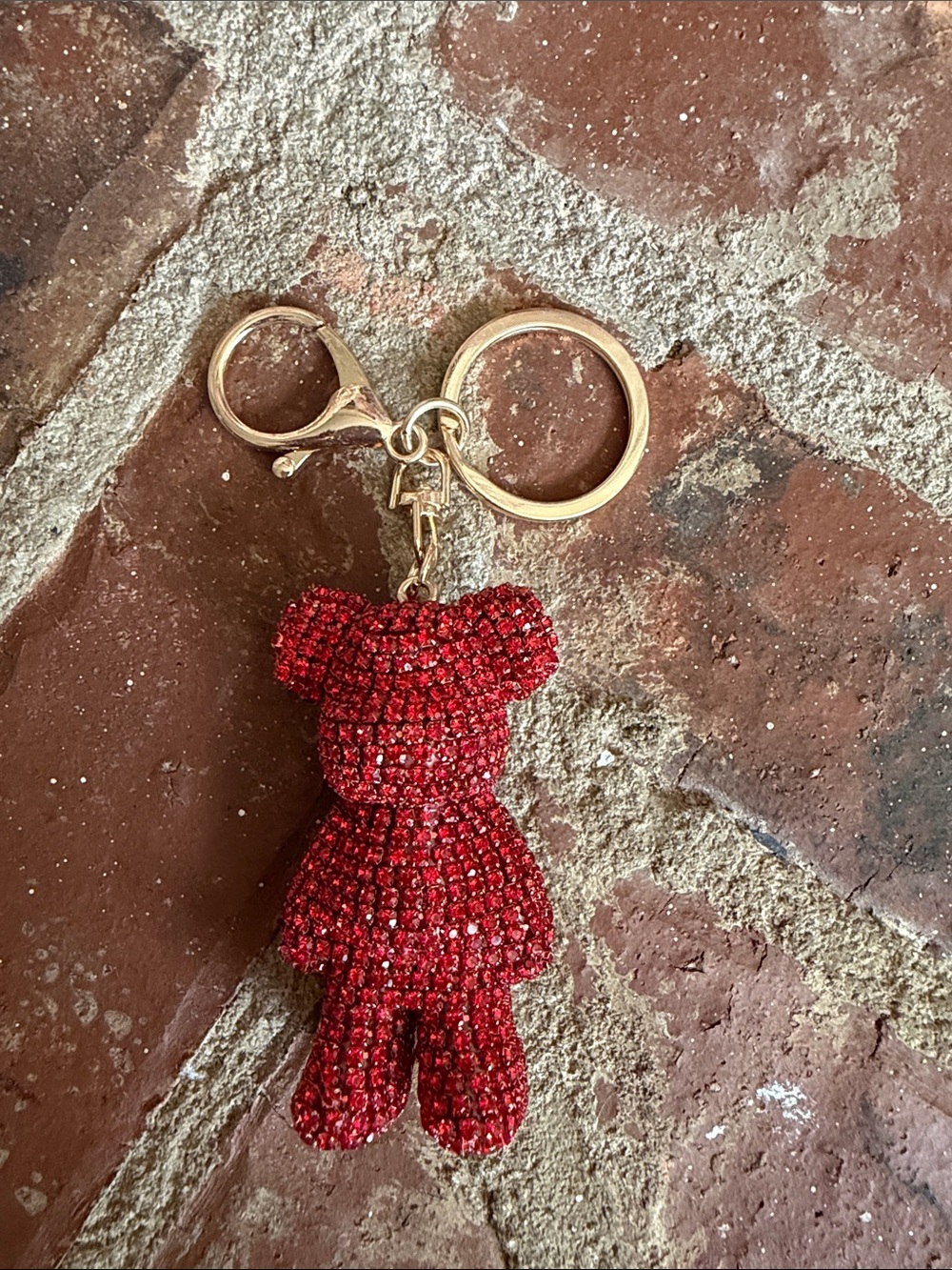 Red Crystal Bear Keychain Charm - Women's Accessory